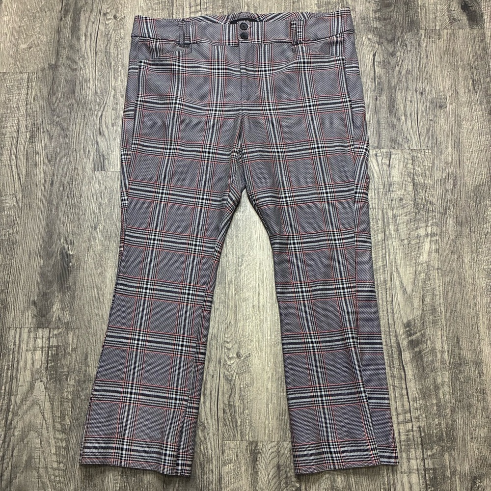 Torrid woman’s Plaid Dress Pants in Gray with Red Accents